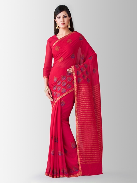 MIMOSA Red Poly Chiffon Woven Design Banarasi Saree
