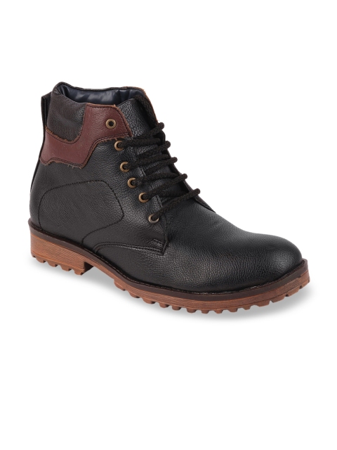 FAUSTO Men Black & Brown Colourblocked Flat Boots