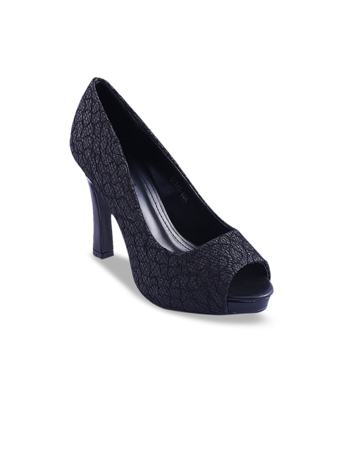 URBANE Women Black Woven Design Peep Toes