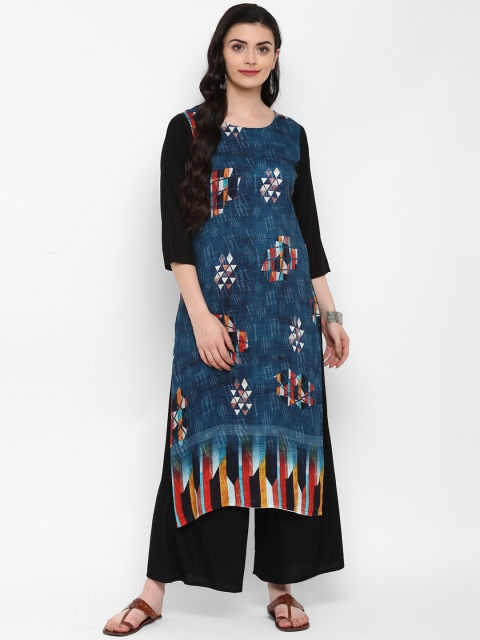 ZIYAA Women Navy Blue & Black Printed Kurti with Palazzos