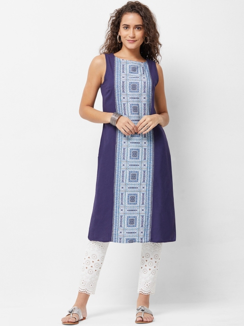 Naari Women Blue Printed Straight Kurta
