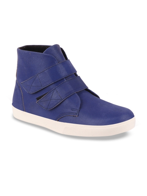 FAUSTO Men Blue Solid Synthetic Leather Mid-Top Flat Boots