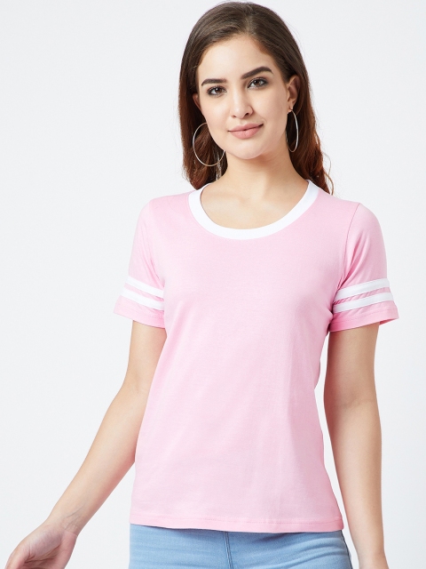 The Dry State Women Pink Solid Round Neck T-shirt