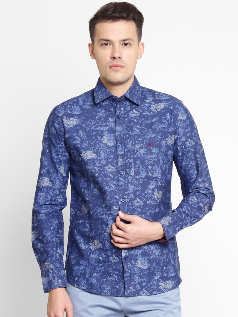 Crimsoune Club Men Navy Blue Slim Fit Printed Casual Shirt