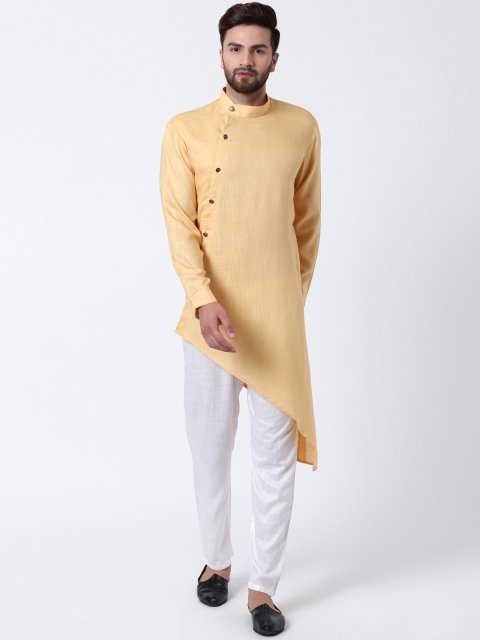 I Know Men Beige & White Solid Kurta with Pyjamas