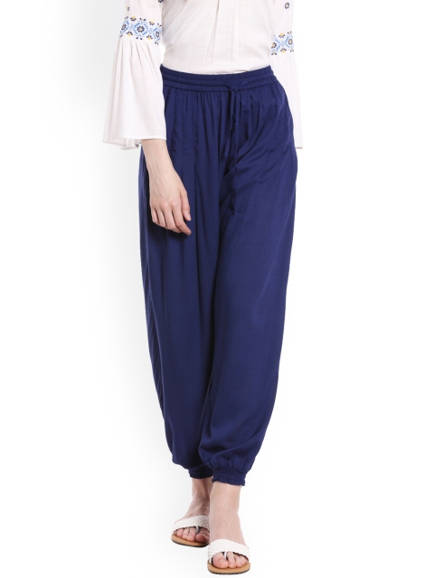 Fusion Beats Women Navy Blue Solid Harem Pants