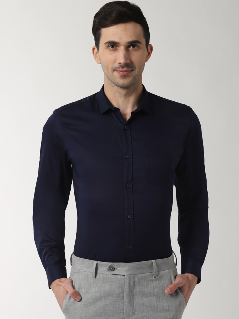 Peter England Men Navy Blue Slim Fit Solid Formal Shirt