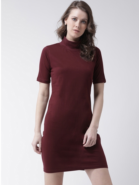The Dry State Women Maroon Solid T-shirt Dress