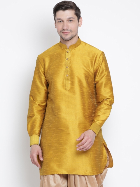 VASTRAMAY Men Golden Yellow Solid Straight Kurta