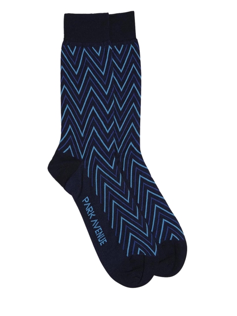 Park Avenue Men Blue Patterned Calf-Length Socks