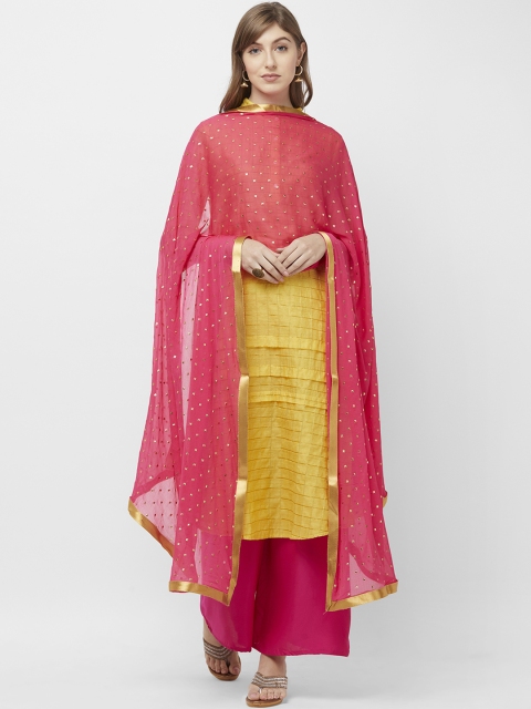 Dupatta Bazaar Pink & Gold-Coloured Woven Design Dupatta