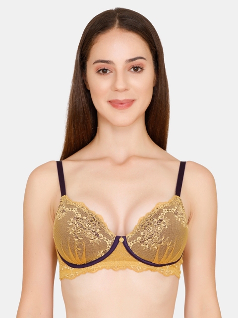 Zivame Yellow Lace Non-Wired Lightly Padded T-shirt Bra ZI1861FASHBYELW