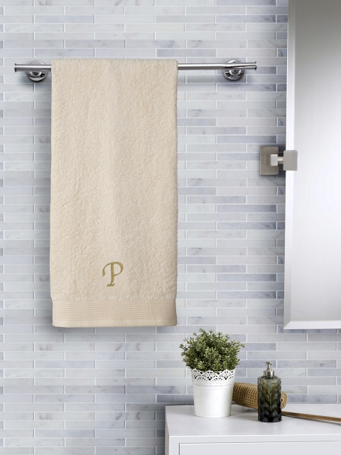 MASPAR Beige Solid 550 GSM P Monograme Cotton Bath Towel