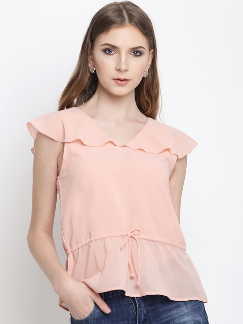 Lady Stark Women Peach-Coloured Solid Cinched Waist Top