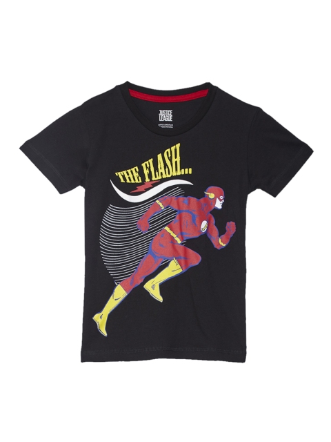 Kids Ville Boys Black Flash Printed Round Neck Half Sleeve T-shirt