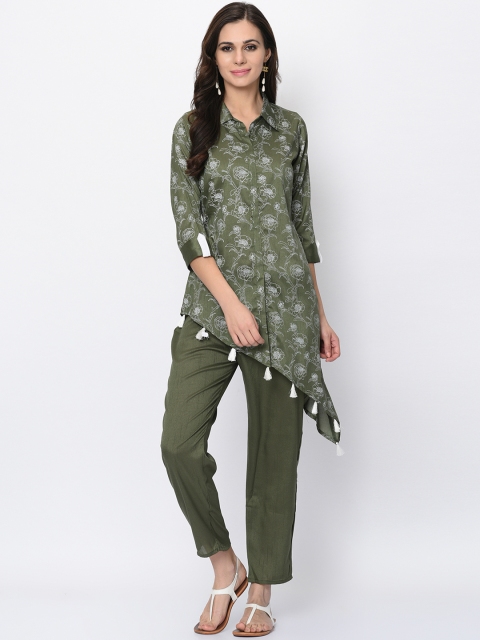 ZIYAA Women Green Printed Kurta with Trousers