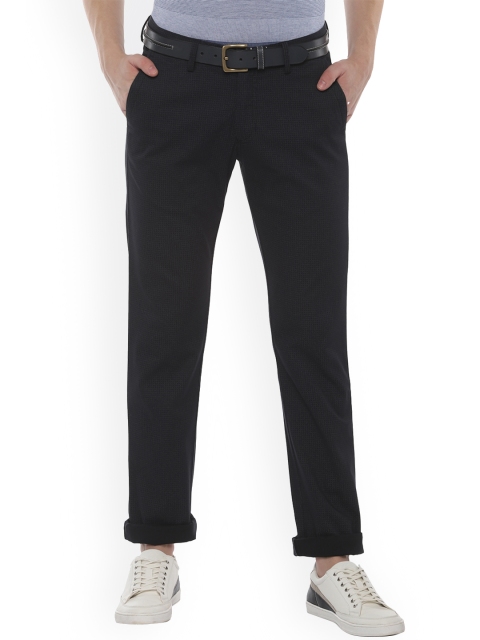 Allen Solly Men Black Slim Fit Self Design Regular Trousers