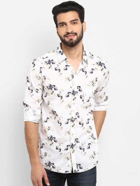 Mufti Men White & Grey Regular Fit Printed Casual Shirt