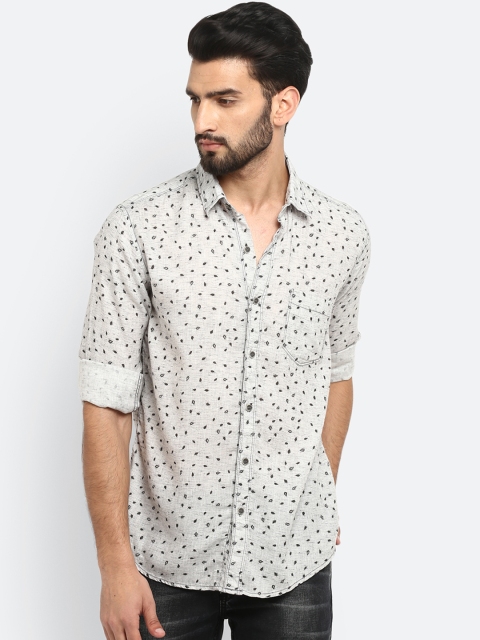 Mufti Men Grey Regular Fit Self Design Casual Shirt