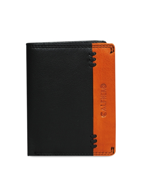 CALFNERO Men Black & Brown Solid Leather Two Fold Wallet