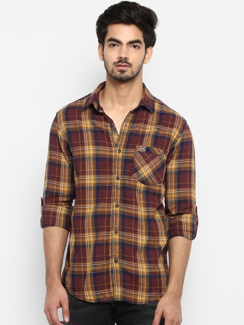 Mufti Men Brown Regular Fit Checked Casual Shirt