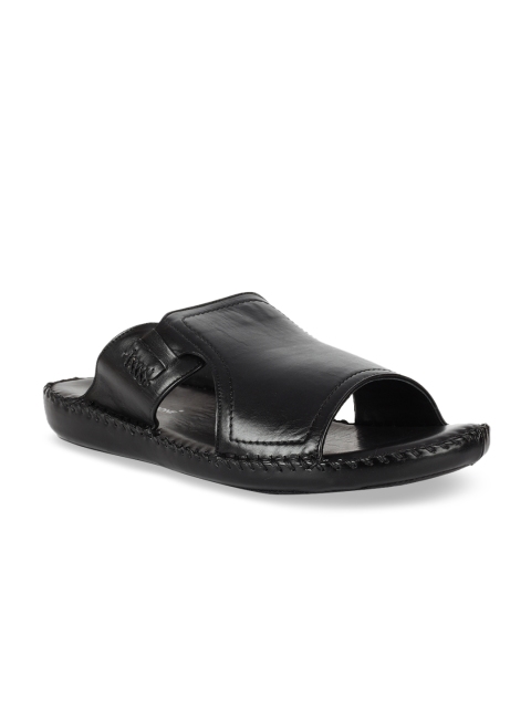 Franco Leone Men Black Leather Comfort Sandals