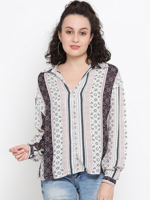 Oxolloxo Women White Regular Fit Printed Casual Shirt