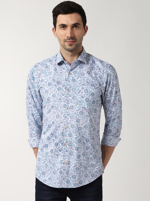 Peter England Elite Men Blue Tight Slim Fit Printed Casual Shirt