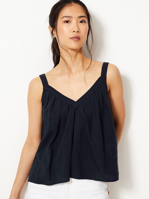 Marks & Spencer Women Navy Blue Solid A-Line Top 
Marks & Spencer Women Navy Blue Solid A-Line Top