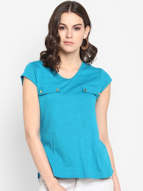 Lady Stark Women Blue Solid High-Low Top