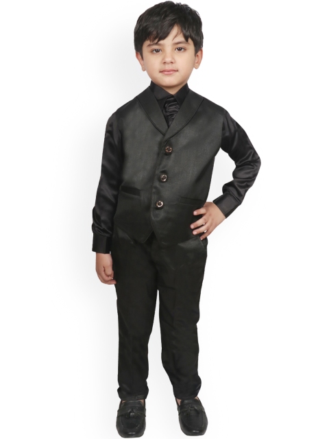 SG YUVRAJ Boys Black Solid Single-Breasted Suit