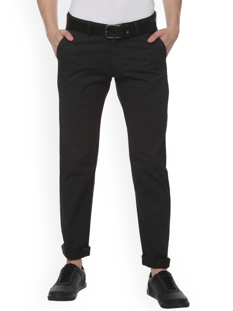 Allen Solly Men Black Slim Fit Self Design Regular Trousers