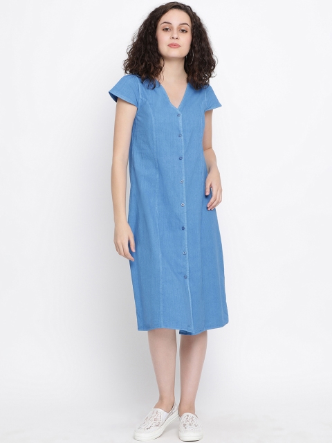 Oxolloxo Women Blue Solid A-Line Dress