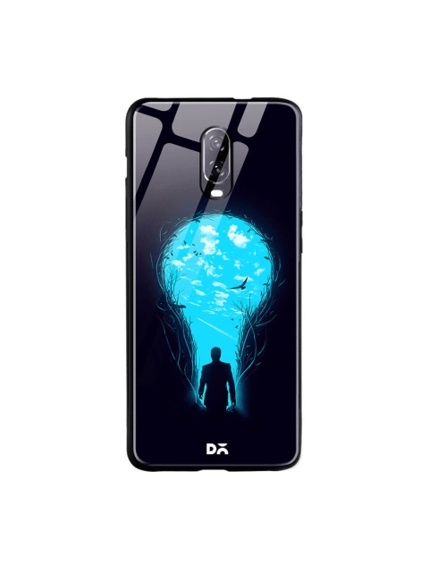 DailyObjects Black & Blue OnePlus 6T Printed Glass Case Cover