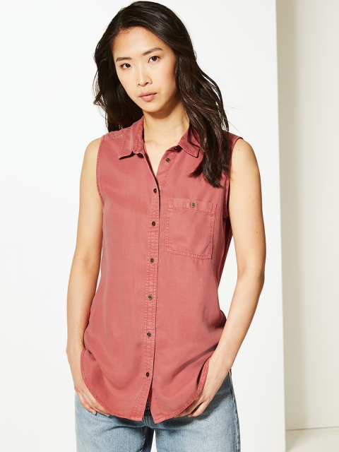 Marks & Spencer Women Coral Pink Solid Shirt Style Top
