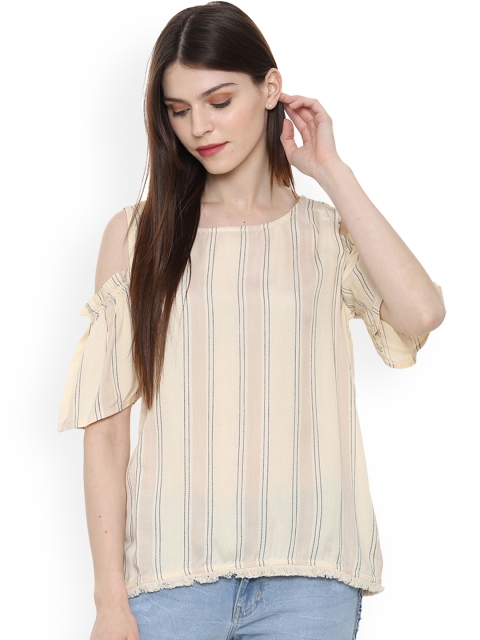People Women Cream-Coloured Pure Cotton Striped Top