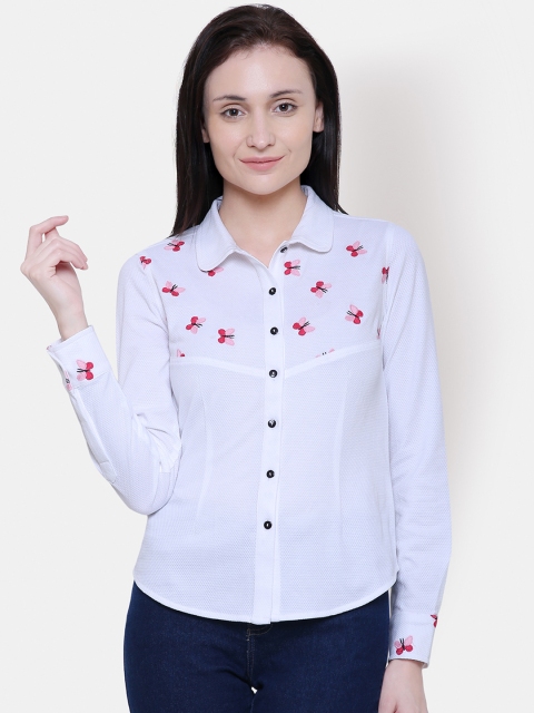 Yaadleen Women White Regular Fit Self Design Casual Shirt