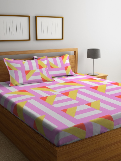 BOMBAY DYEING Pink & White Geometric 144 TC Cotton 1 Queen Bedsheet with 2 Pillow Covers
BOMBAY DYEING Pink & White Geometric 144 TC Cotton 1 Queen Bedsheet with 2 Pillow Covers
