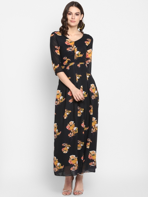 Lady Stark Women Black Floral Printed Maxi Dress