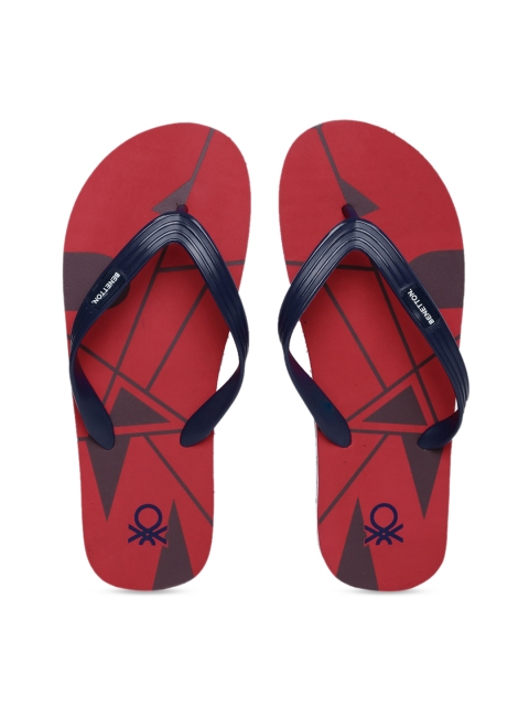 United Colors of Benetton Men Red Printed Thong Flip-Flops