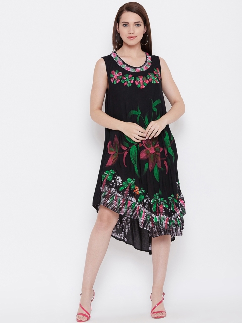 AASK Women Black Floral Printed A-Line Dress
