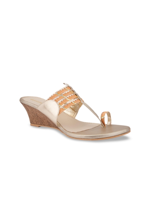 Signature Sole Women Mustard Yellow & Beige Woven Design Wedges