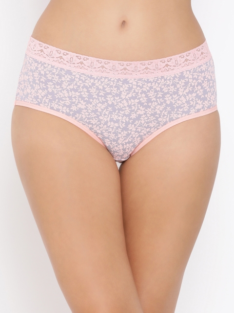 Clovia Women Pink & Lavender Printed Lace Hipster Brief PN3292P22XL