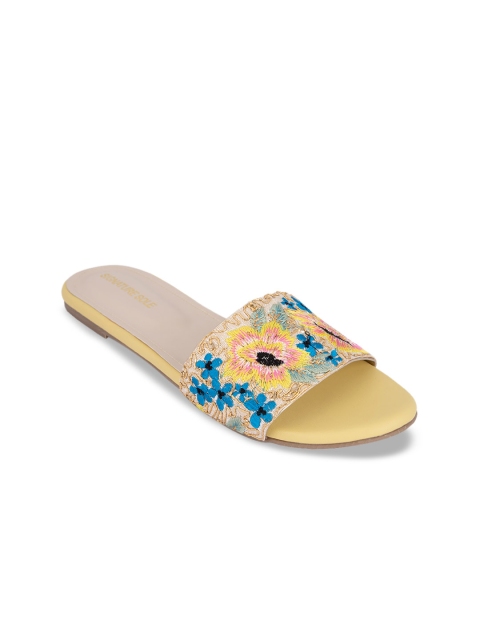 Signature Sole Women Yellow Woven Design Open Toe Flats