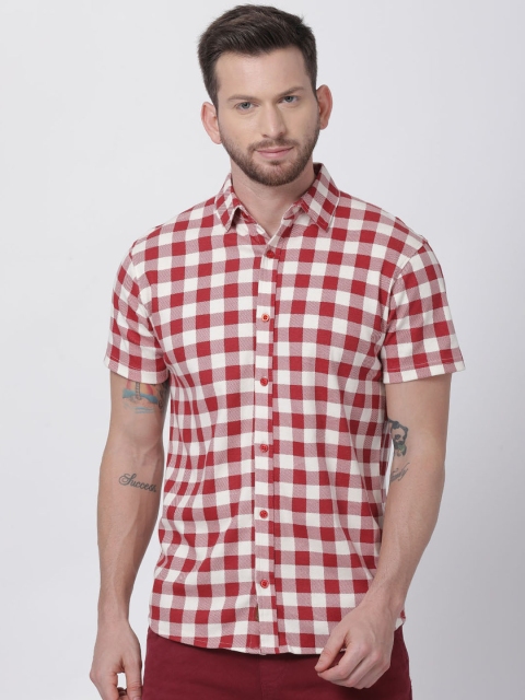 T-Tog Men Red & White Slim Fit Checked Casual Shirt