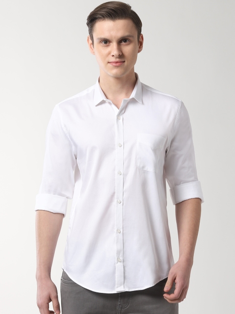 Peter England Men White Slim Fit Solid Casual Shirt