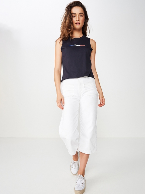 COTTON ON Women Navy Blue Solid Round Neck T-shirt