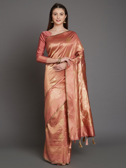 Mitera Pink Silk Blend Woven Design Kanjeevaram Saree