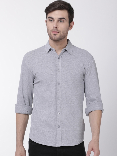 T-Tog Men Grey Melange Slim Fit Solid Casual Shirt