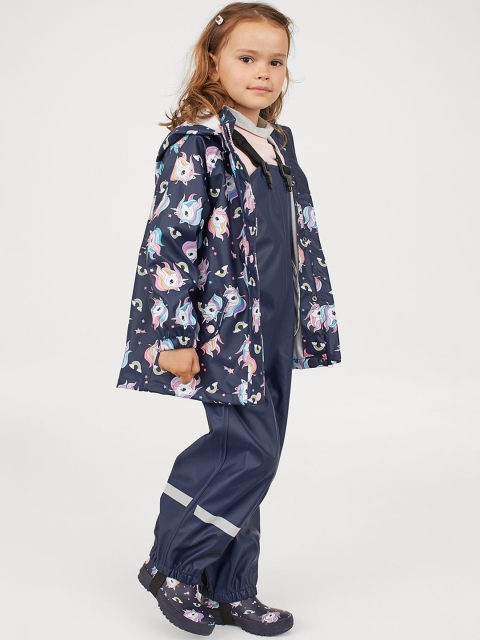 H&M Girls Blue Solid Regular Fit Trousers With Braces